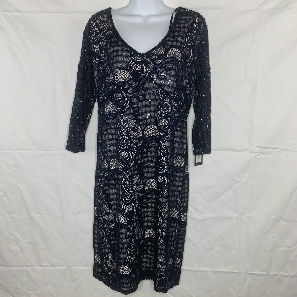 Navy Blue Sequins long sleeve dress